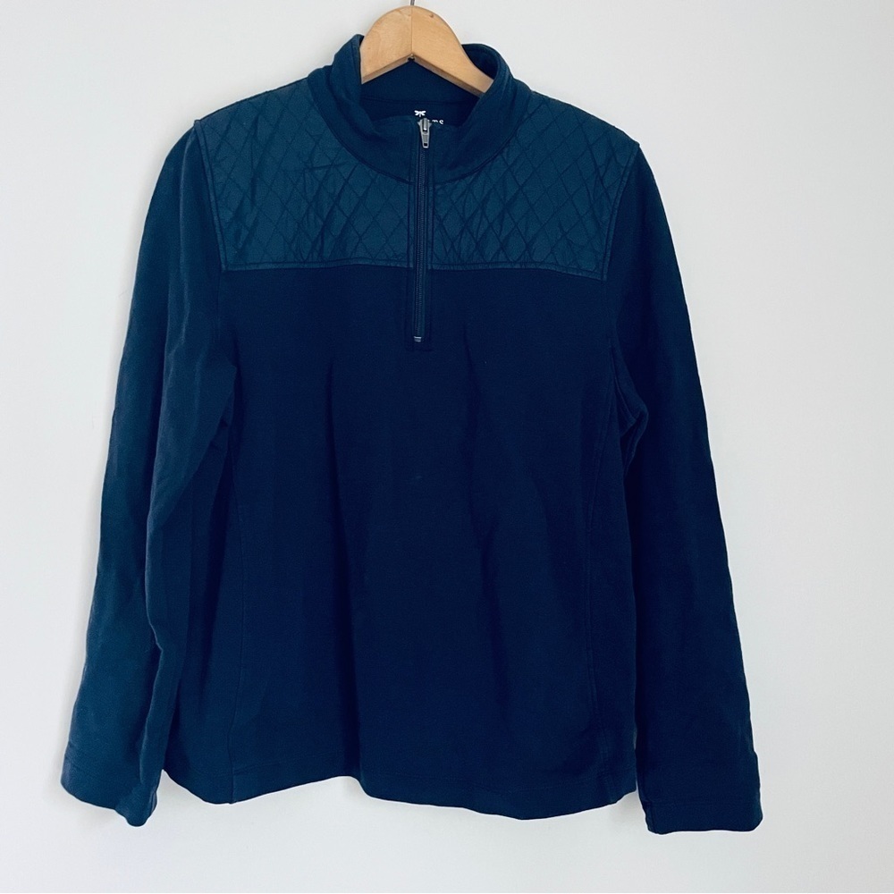 Talbots Quarter Zip Quilted Top Pullover Navy Blue XL